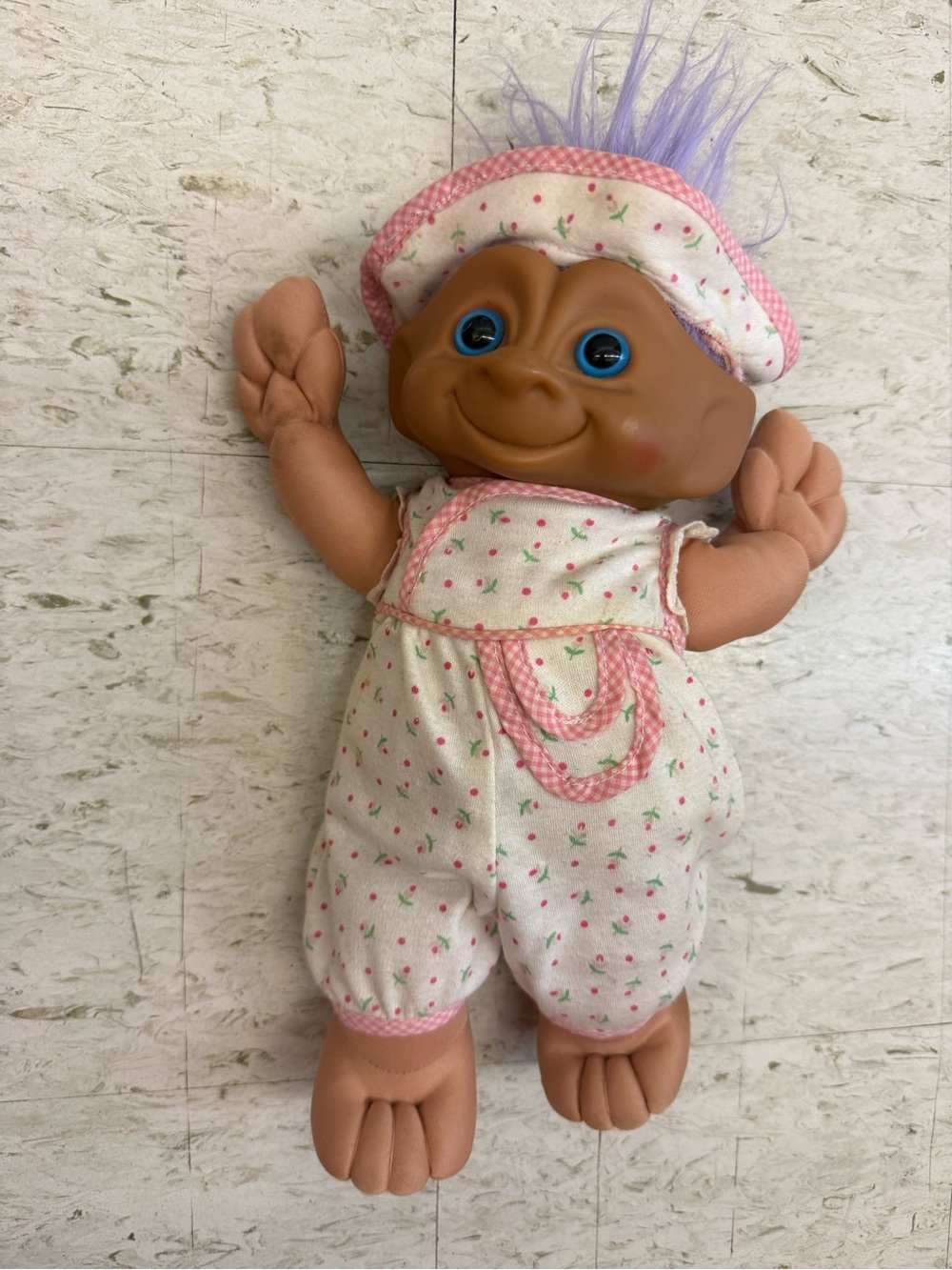 Classic Pink Floral Troll Doll Plush with Purple Hair